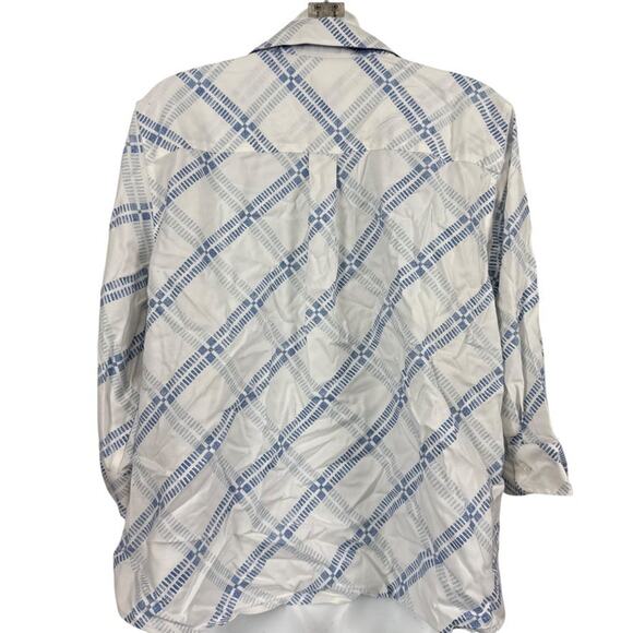Chicos No Iron Stretch Button Up 3/4 Sleeve Cotton Blue White Shirt 2P/ 12/ 14 - Picture 14 of 16